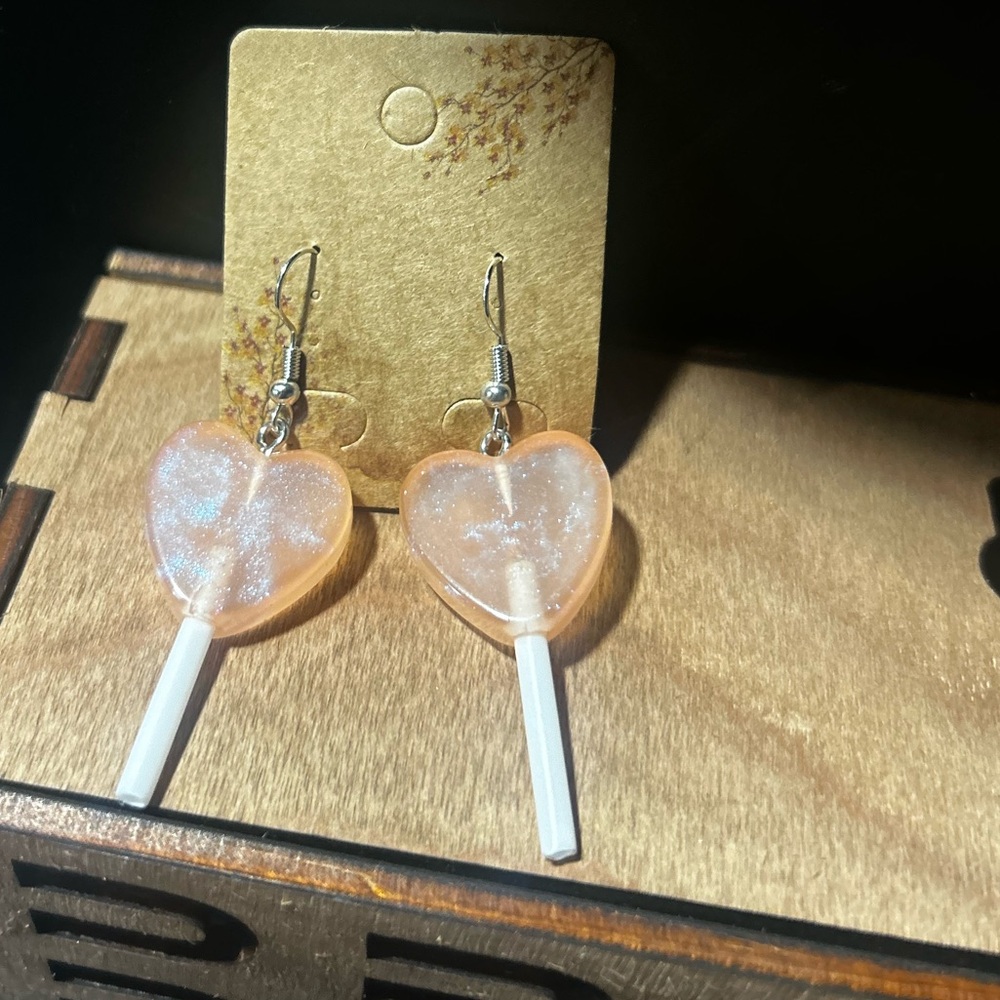 New Dangly Orange Heart Lollipop Earrings Lightweight Kawaii Novelty Trendy
